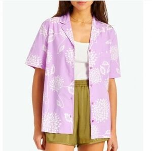 Brixton Bunker Garden Boyfriend Purple and White Button Up Shirt Size Small